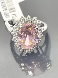 Ladies pink ring oval sapphire cz stainless steel 12 carat dress silver 676 - Picture 1 of 6