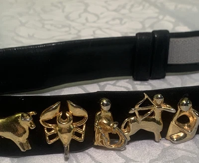 Cinturón Judith Leiber 12 figuras de astrología negro ajustable vintage 38" Foto 1 de 4