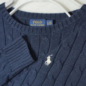 Polo Ralph Lauren Women's L Blue Cable Knit Cotton Sweater Jumper Casual Preppy - Picture 1 of 9