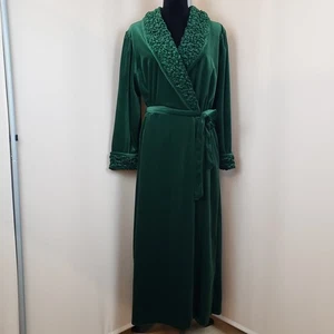 Delicates Velour Robe M Opulent Rich Green Pucker Ruffle Collar Vamp Castlecore - Picture 1 of 15