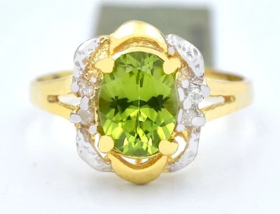 GENUINE 2.40 Cts PERIDOT & DIAMOND RING 10k SOLID YELLOW GOLD - Free Appraisal - Image 1 of 4