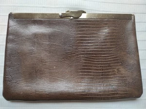 ETRA Lizard Embossed Leather Vintage Brown Gold Chain Purse Evening Bag Clutch - Picture 1 of 5