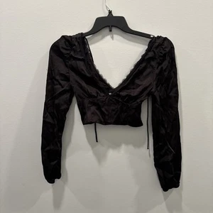 ZARA Black Crop Blouse Size Large Puffy Sleeve Stretch Women Going Out New W/Tag - Picture 1 of 4
