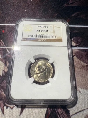 1943 D 5C "NGC MS66 6FS" - BEAUTIFUL/ GEORGOUS NICKEL, COLLECTION GRADE - Image 1 of 2