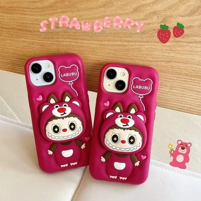 Labubu Für iPhone 11 12 13 14 15 16 Case Hülle Schutzhülle Cover mit Ständer TPU - Bild 1 von 4