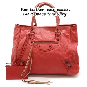 Balenciaga Sunday Tote Bag Leather Red Handbag Shoulder Spacious Everyday Use✨ - Picture 1 of 9