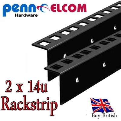 2 x 14U 19 Inch Rack Strip Rails for Rack Cabinets & Flight Cases 2mm Thick-Pair - Image 1 of 4