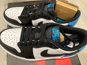 Size US3.5 - Air Jordan 1 Retro OG Low White/DK Powder Blue-Black - Picture 1 of 5