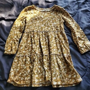 girl Med long sleeve dress brown with flower print, great with leggings - Picture 1 of 1