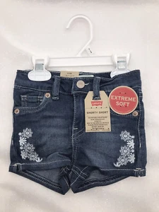 Baby Infant Girls LEVI'S Shorty Short Blue Jean Denim White Lace Size 6-9M - Picture 1 of 11
