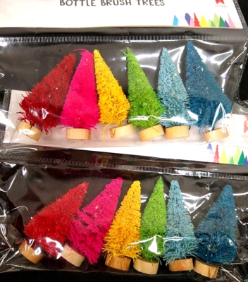 12 Multicolor Rainbow Small Mini Bottle Brush Christmas Trees 2.25 in. - Image 1 of 4
