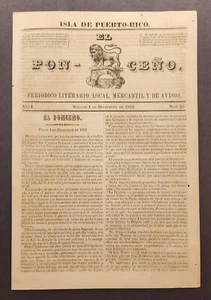 ANTIQUE NEWSPAPER / EL PONCENO / PONCE PUERTO RICO 1852 VERY RARE #1 - Picture 1 of 2