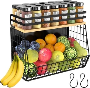 Robuste magnetische Ablage für Kühlschrank mit Holzdeckel Obst Kartoffel & Zwiebel Aufbewahrung - Bild 1 von 12
