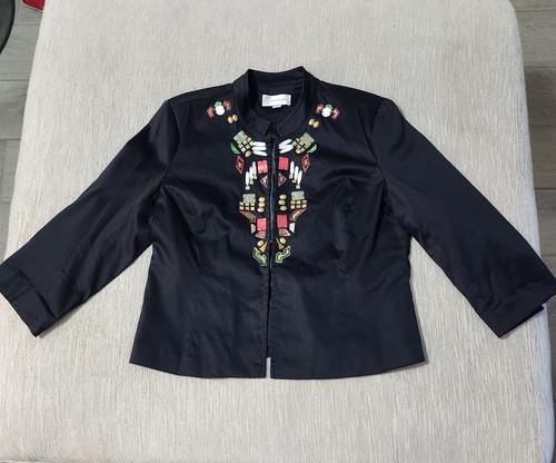 VETEMENTS Giacca blazer Erin London vintage nero impreziosito finto collo aperto solitario donna taglia LG