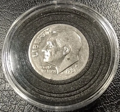 1989 P Roosevelt Dime Off-Center, Broadstruck, Filled Die Strike Reverse - Image 1 of 4