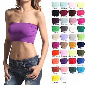 TheMogan Basic Layering Seamless Bra Top Bandeau Strapless Stretch Tube Bralette - Picture 1 of 63