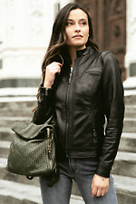 Womens Black Cafe Racer Leather Jacket Lambskin Size XS S M L XL XXL Custom Made