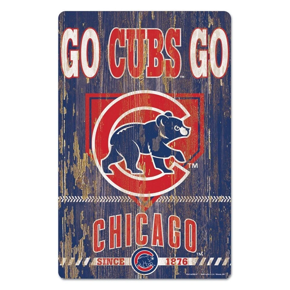 CHICAGO CUBS ~ (1) Official MLB 11x17 Go Cubs Go Baseball Wood Sign ~ New! - Image 1 of 1