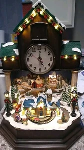 Christmas Musical Cuckoo Clock Snowy Village/Train/Horse Sleigh w/Original Box - Picture 1 of 11