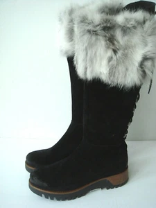 NEW MANAS 37 Black Suede Fur Knee Boots $445 US 6-6.5M - Picture 1 of 9