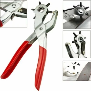 New 9" Leather Hole Punch Heavy Duty Hand Pliers Belt Holes 6 Sized Puncher Tool - Picture 1 of 9