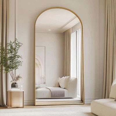 Espejo arqueado de longitud completa, 71"*30", espejo de piso grande con soporte, espejo de cuerpo completo Foto 1 de 4