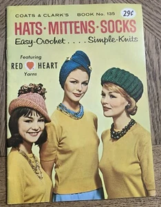 Vintage Coats & Clark's Crochet Knit Hats Mittens Socks Book # 135 Ephemera - Picture 1 of 4
