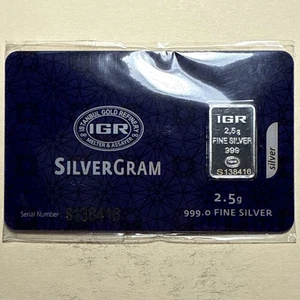 2.5 GramsSilver bar “IGR”  999 Fine Silver - Scarce 2.5 Grams Silver Bar by IGR - Picture 1 of 4