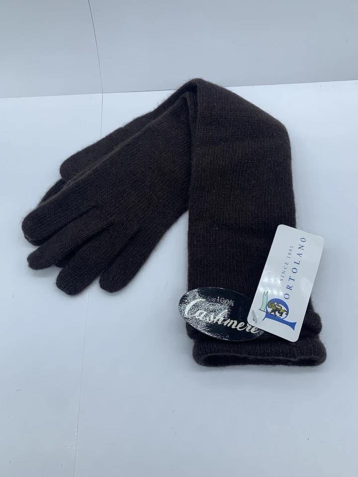 NWT Portolano Women's 100% Cashmere Elbow Length Glove Women's Dark Brown Knit - Image 1 of 4