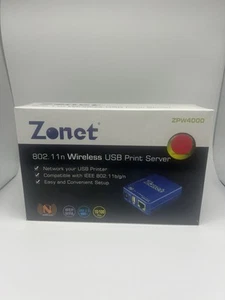 ZONET ZPW4000 WIRELESS-N PRINTSERVER USB RJ-45 802.11B/G/N 10/100 MBPS WPS WEP - Picture 1 of 6