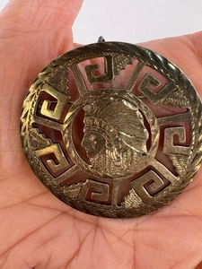 Vintage Mexico Indian warrior sterling silver brooch pendant pin - Picture 1 of 10