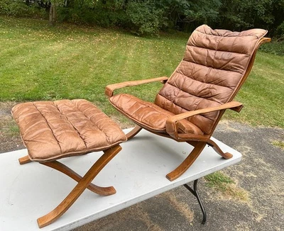 Ingmar Relling for Westnofa Mid Century Leather Lounge Chair and Ottoman - Image 1 of 4