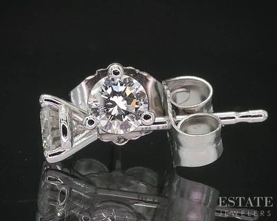 14k White Gold Round Natural .31ctw Diamond Martini Stud Earrings i20135 - Image 1 of 4