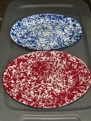 ¿Esmalte Crow Canyon? Lote Bandeja para Servir Mármol Ovalada Azul y Rojo Foto 1 de 4