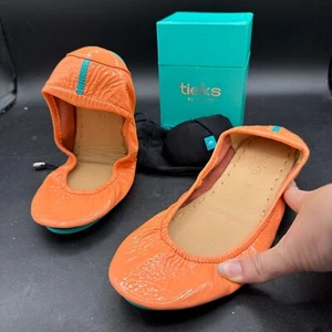 TIEKS Sz 8 Coral Orange w/ Box Ballet Flats Travel Party Storage Bags - Picture 1 of 7