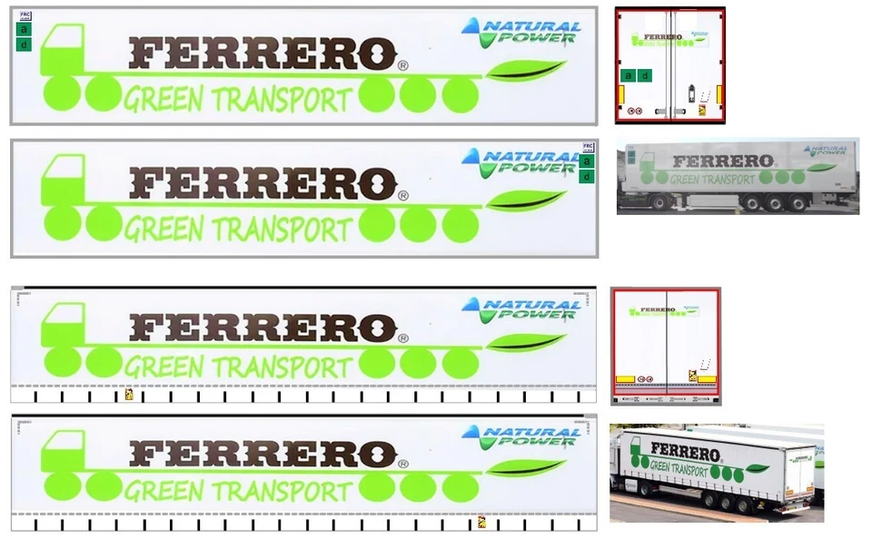 Grafiche n. 2 adesive "FERRERO GREEN" x semirimorchi Herpa 1/87 autoproduzione - Immagine 1 di 1