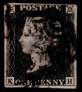 1840 1d Grey-Black Plate 9 KH 4m Black Maltese Cross Very Good Used Cat. £625.00 - Picture 1 of 1