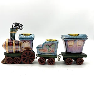 Christmas Train  Candle Holder Vintage Ceramic 3 cars with 1 candle holder/car - Picture 1 of 5