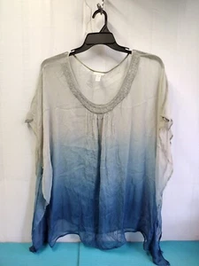 CHICO'S BLUE SEMI SHEER PONCHO TUNIC BLOUSE TOP SLEEVELESS BEACH COVERUP L / XL - Picture 1 of 8