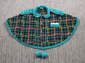 Corduroy Poncho Girls 6 Plaid Button Front Embellished Adorable Whimsical Sweet - Picture 1 of 12
