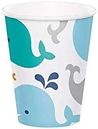 Lil Spout Blue Whale Animal Boy Cute Baby Shower Party 9 oz. Paper Cups - Image 1 of 1
