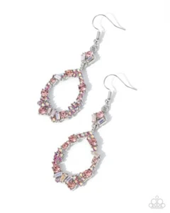 Paparazzi Poppin Pizzazz - Pink - Teardrop Frame - Rhinestones - Earrings - Picture 1 of 2
