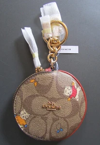 Coach Kitty Cat Mittens Circular Coin Purse Key Ring fob Bag Charm New $128 - Picture 1 of 18