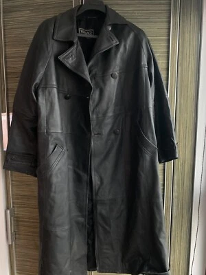 VERSACE leather jacket black long coat topcoat overcoat  XL - XXL Vintage - Image 1 of 4