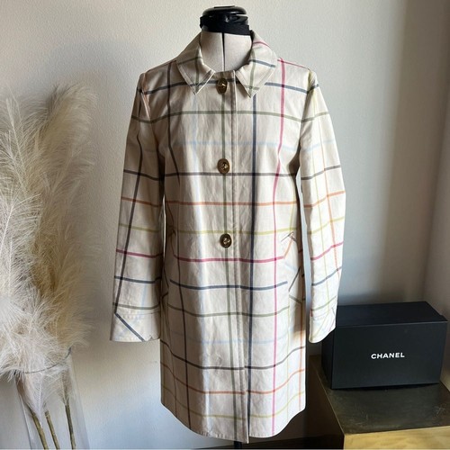 Trench coach beige avorio a quadri taglia 6