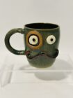 The Ug Chug Coffee Mug Cup Pottery Green Funny Face With Mustache Signed 2013
