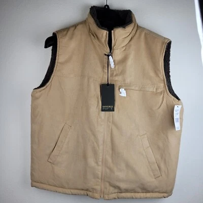 Rainforest Mens Faux Micro Suede Faux Shearling Lined Tan Vest size L - Image 1 of 4