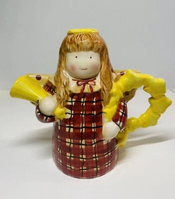 Sakura Debbie Mumm 1997 Ceramic Angel Plaid Creamer Hand Painted - Image 1 of 4