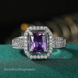 2,50 kt strahlender Schliff echter Amethyst Verlobungsring Hochzeit Heiligenschein 14 K Weißgold FN - Bild 1 von 6
