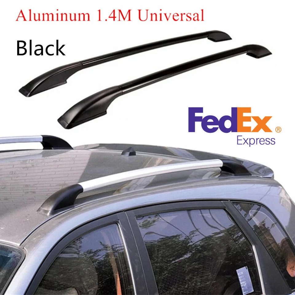 2Pcs Black Aluminum Alloy 1.4M Car Top Frame Decoration Accessories Luggage Rack Foto 1 de 4
